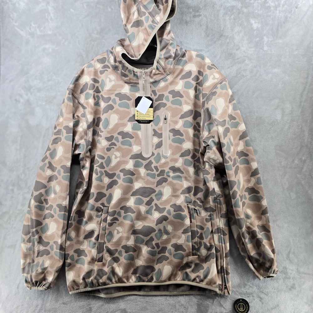Burlebo Duke challenger Tech Hoodie 1/4 Mens Large Tan Camo Fleece Mid Layer - Picture 1 of 9